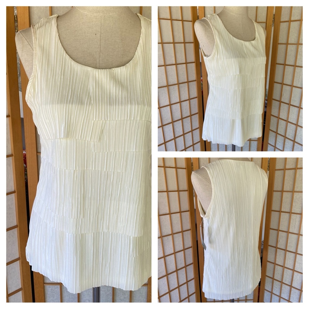 NY Collection White Sleeveless Front Overlay Top SZ L NWT